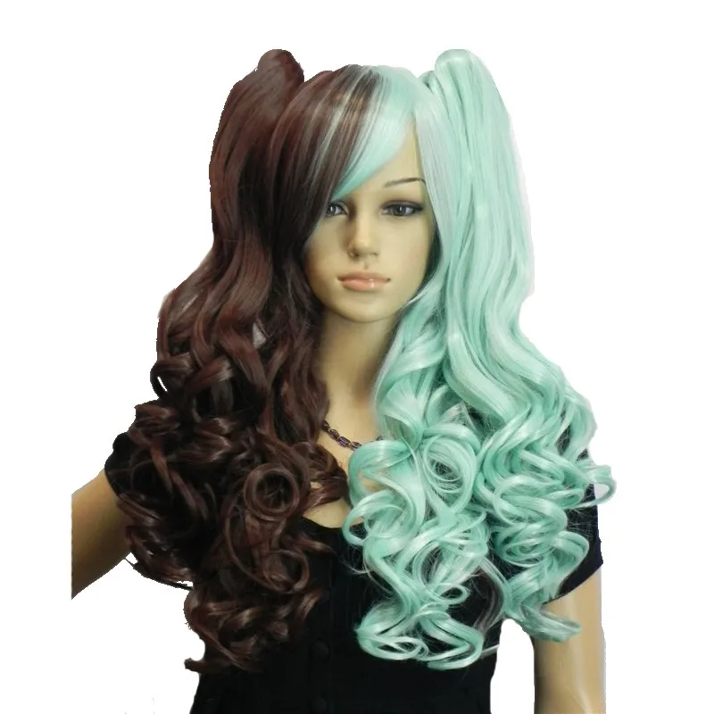 StrongBeauty Rainbow Cosplay Wig two Ponytail 2 Clip-On Long Curly Synthetic Hair Wigs