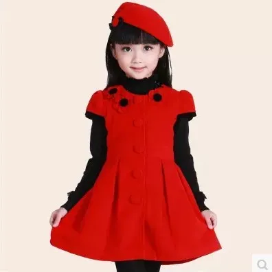 

Hot 2016 Fall Girls Fashion Short-Sleeve Princess Woolen Dress Kids Appliques Bow Pleated Sweet One-Piece Children Clothing Y570