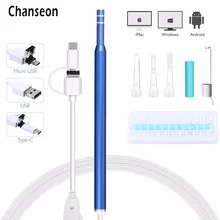 Chanseon эндоскоп для чистки ушей 3 в 1 USB HD визуальная Ушная ложка 5,5 мм Мини эндоскоп камера Android PC ушной палочки отоскоп бороскоп