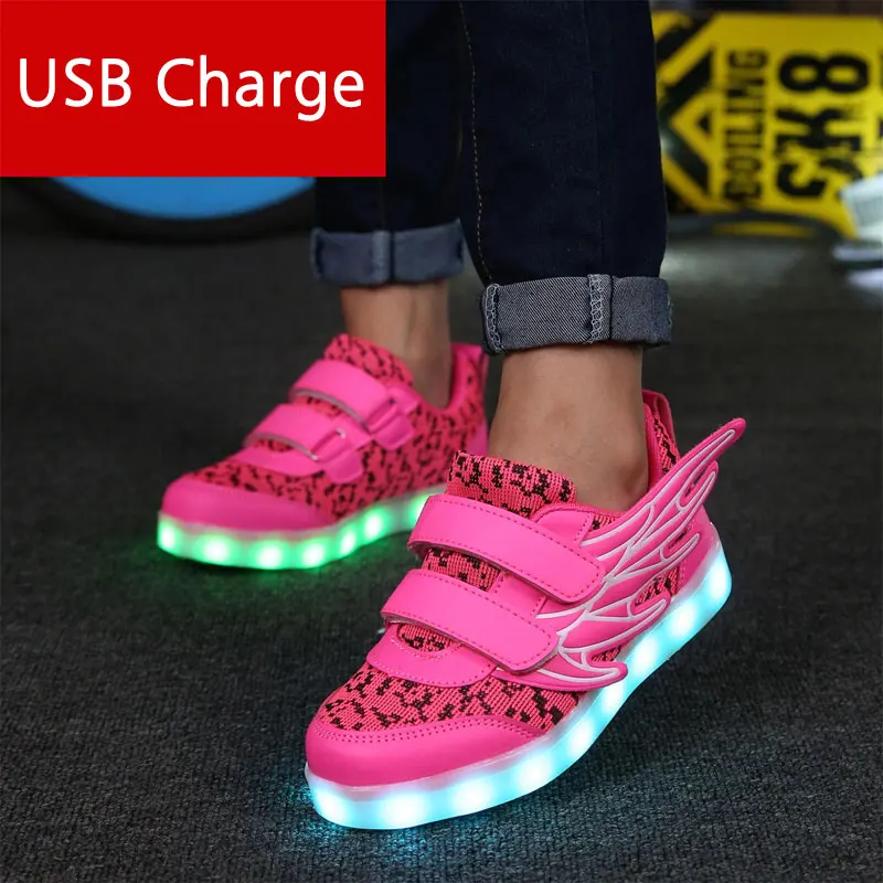Светящиеся кроссовки для мальчиков и девочек светодиодная обувь с USB зарядкой