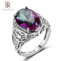 Bague Ringen высокое качество Радуга огонь Мистика топазовые кольца чистого стерлингового серебра 925 пробы ювелирные изделия для верховой езды