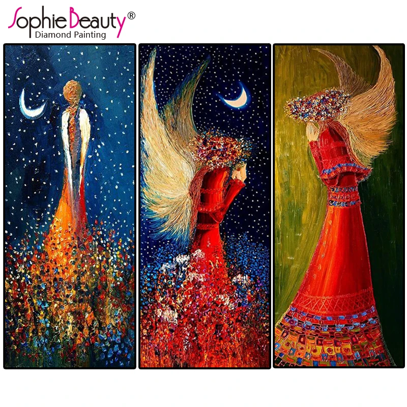Preise Sophie Schönheit Diamant Malerei Mond engel mädchen Kreuz Stich Diamant Stickerei Muster Diamant Mosaik Hand Home Kunst C210