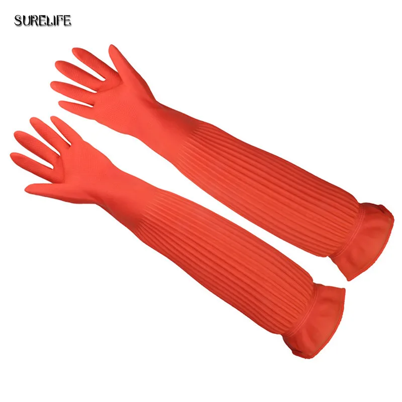 Удлинить ультрадлинный кабельный провод 45/55 см резиновые Перчатки красных кухонных для мытья посуды для мытья автомобиля Водонепроницаемая Бытовая перчатка
