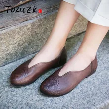 

Autumn new retro low-heeled woman shoes printed comfortable soft bottom leather shoes simple mother shoes
