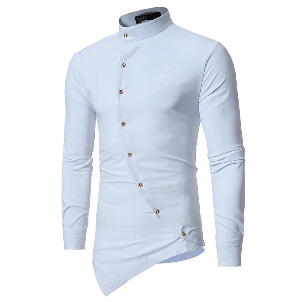 Новое поступление мужские рубашки мужские весенние Irraguler Slim Fit с длинным рукавом печатные мышцы футболки Топ Блузка camisa masculina#3 - Цвет: Белый