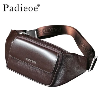 

Padieoe Genuine Leather Men's Waist Packs High Quality Real Cow Leather Casual Waist Bag Fashion Unisex Belt Bag Waist Pack