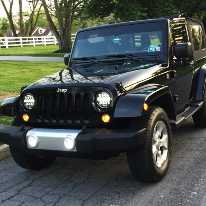 1 Pair 7 Inch Round LED Headlight Lights 75W With White DRL And High Low Beam For Jeep Wrangler JK TJ  (21)