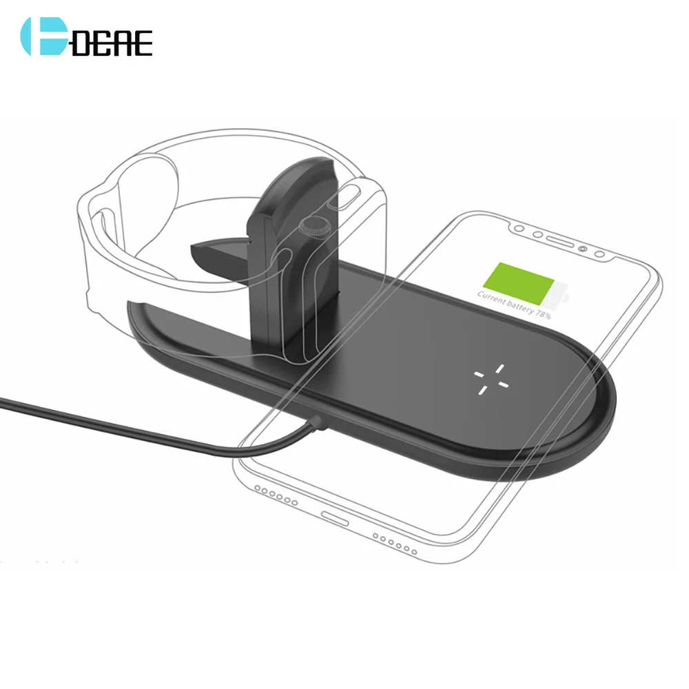 DCAE 2 in 1 Fast Charging Qi Wireless Charger For Apple Watch 2 3 4 iwatch Pad Dock for iPhone XS MAX XR X 8 Plus Samsung S8 S9