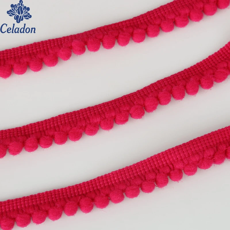 

New Arrival Ball Fringe Ribbon Pom Lace Trim For Sew On Garment Embellishment Wedding Chair And Table Fuchsia Color 10/20mm High