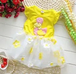 Горячая Распродажа для маленьких девочек мультфильм утка лук цветок кружевное платье летние милые принцесса танцевальное платье для