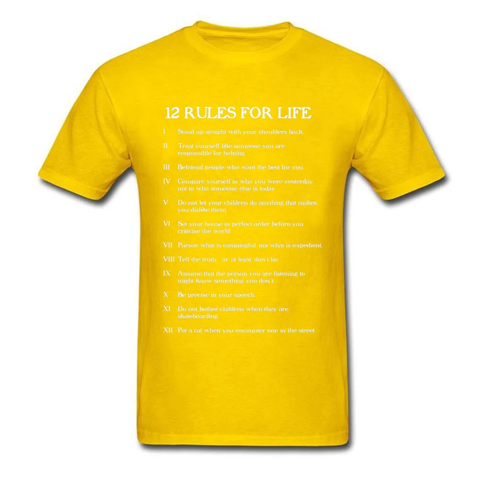 Casual Short Sleeve Tops Shirt Summer Fall O Neck 100% Cotton Fabric Men T Shirt 12 rules for life 23267 Casual T-shirts Funky 12 rules for life 23267 yellow