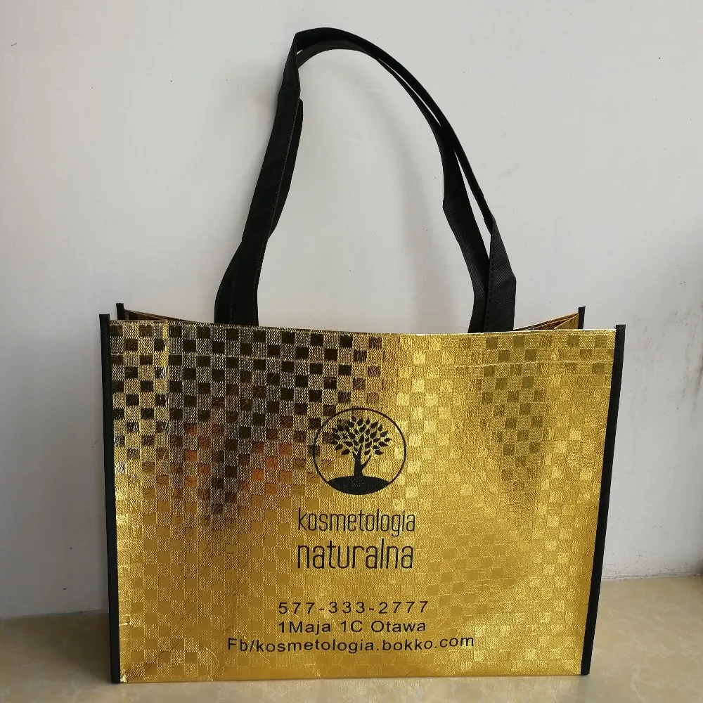 

1000pcs/lot Customized Printed Company Brand logo Eco-friendly Reusable Shiny Laser Non Woven Shopping Bags for Advertisement