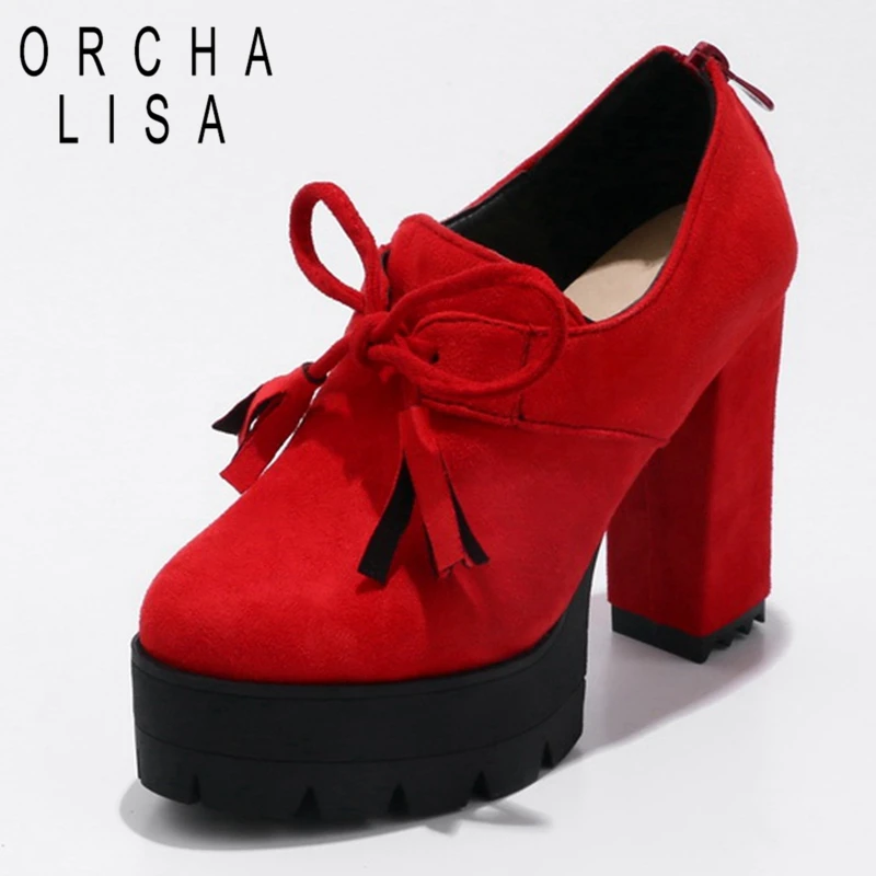ORCHA LISA Super high heels women Platform pumps red black Pumps Ladies Office Dress pumps block heel Zapatos C632 ORCHA LISA Super high heels women Platform pumps red black Pumps Ladies Office Dress pumps block heel Zapatos C632