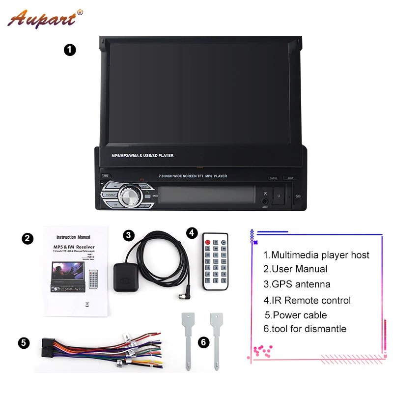 Sale Car radio 1 din GPS navigation MP4 MP5 universal multimedia player 1din bluetooth 7 inch HD touch Screen Retractable for 2 din 4