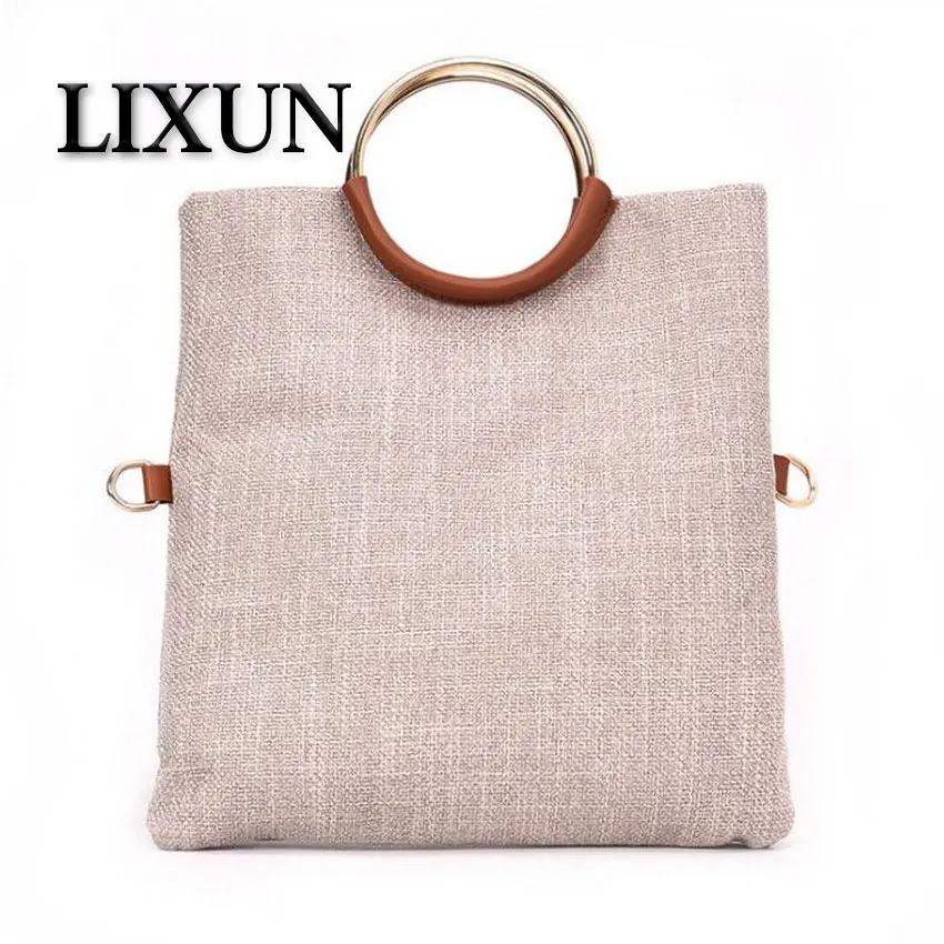 

LIXUN 2PCs Composite Bags Linen Woven Design Ring Handle Tote Bag Women PU Leather Handbags Ladies Casual Shoulder Crossbody Bag