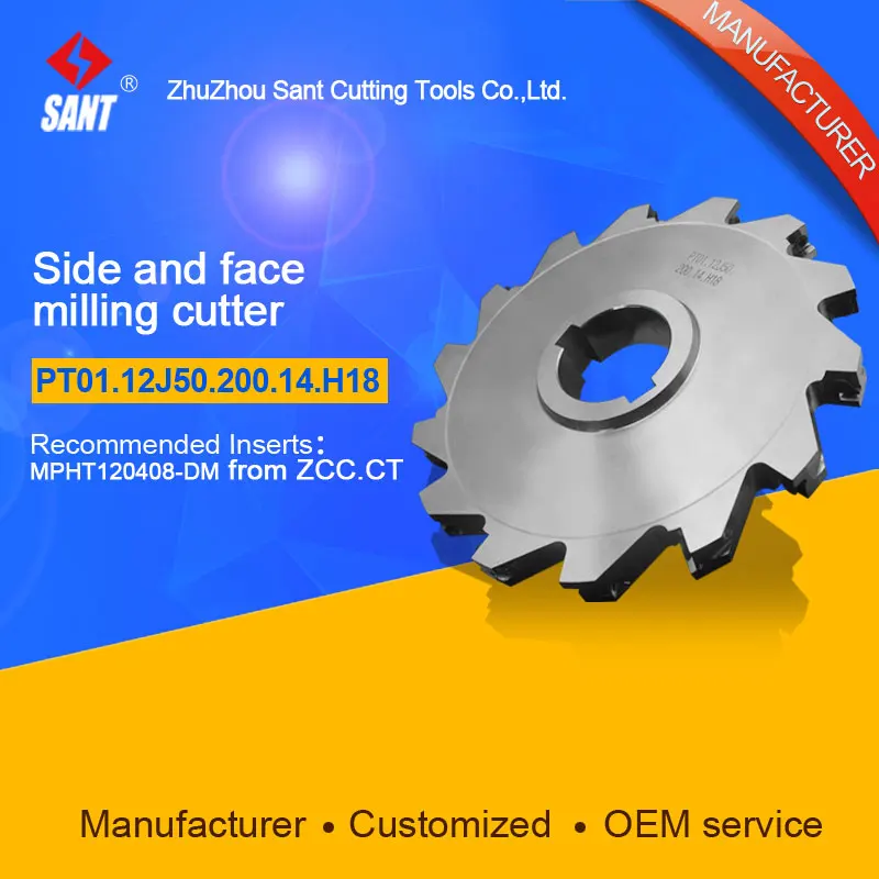 

High precision side and face milling cutter with metal inserts for CNC machining center tools PT01.12J50.200.14.H18