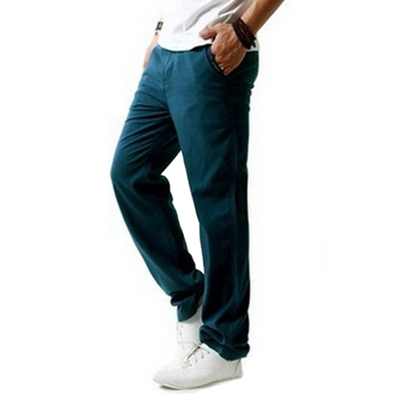 

Men Summer Linen Cotton Casual Pants Solid Thin Fitness Sweatpants Straight Trousers Plus Size 5XL -MX8