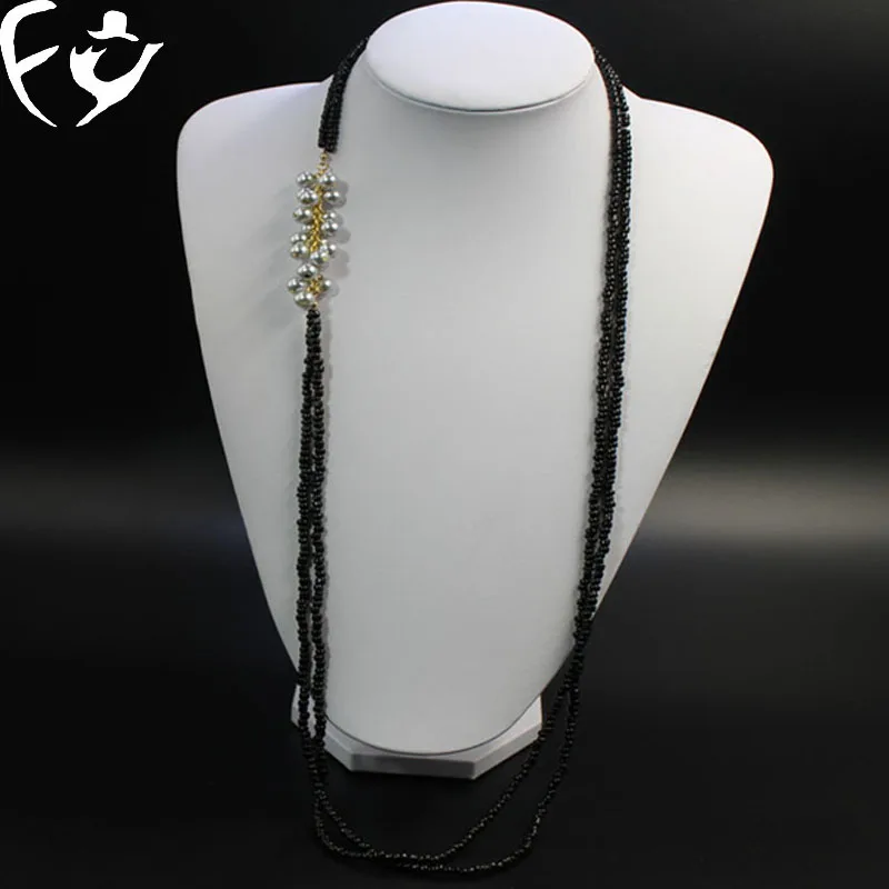 Новое черное ожерелье с бусинами мульти длинное ожерелье цепочка для свитера - Окраска металла: xl02