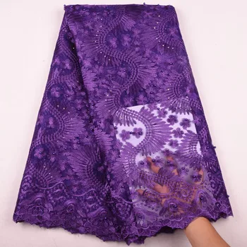 

Purple Nigerian Lace Fabric 2019 High Quality French Lace Fabric Latest Embroidery African Voile Lace Fabrics For PartyF1574