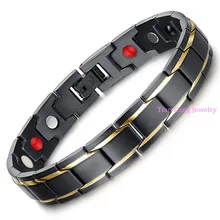8.66″ 12mm Top Quality New 316L Stainless Steel Gold Black Magnetic Stone Healty-care Chain Bracelet Jewelry Men Womens Gift