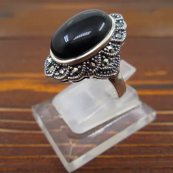 

925 sterling silver black stone mosaic stone ring
