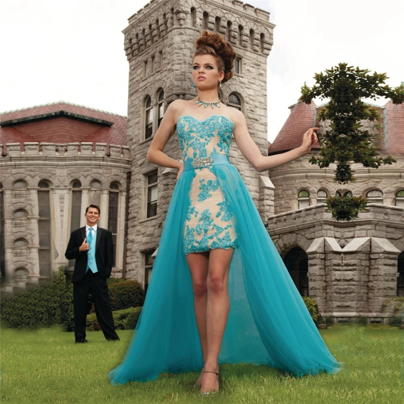 Sexy Above Knee Mermaid Prom Dress Sweetheart Prom Dress With Detachable Train Vestidos De Balie