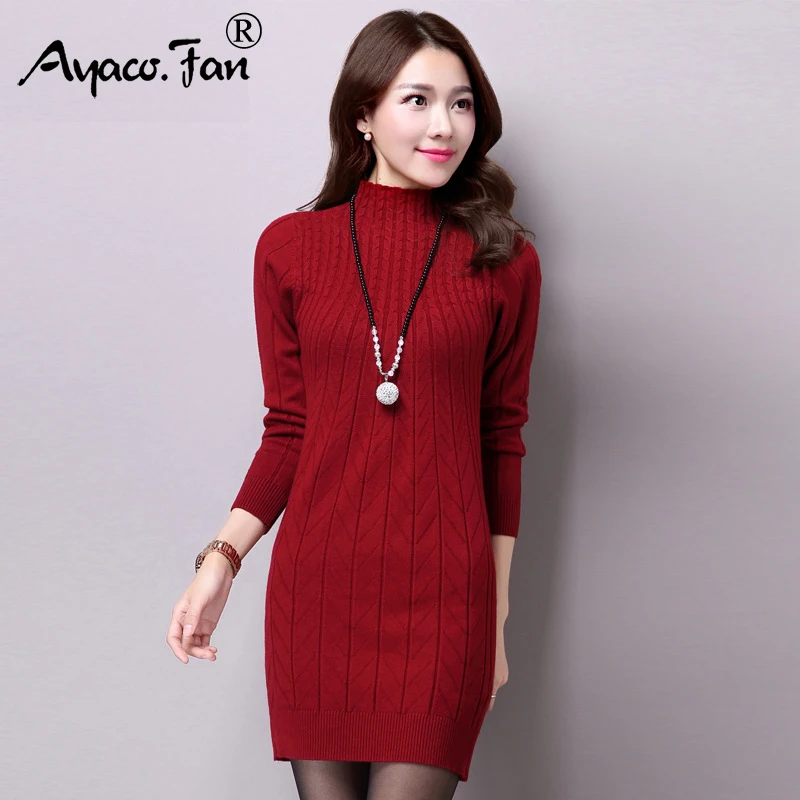 

2019 Autumn Winter New Solid Half Turtleneck Patchwork Long Women Sweaters Female Slim Pullovers Knitting Shirt Ladies Tops