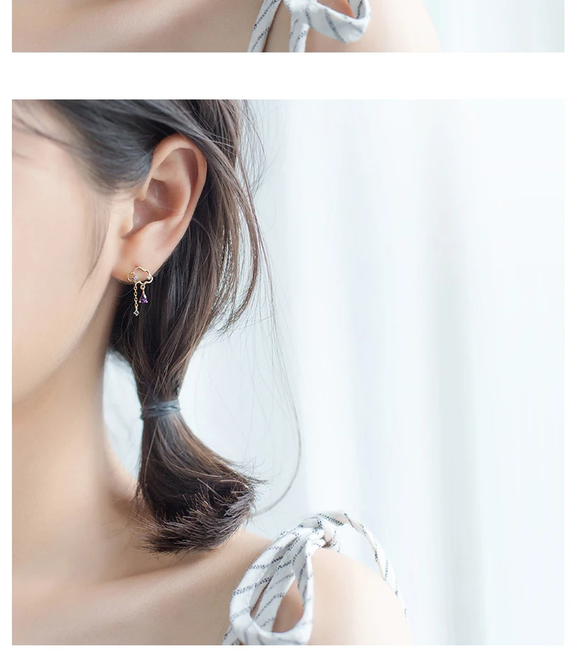 Top Quality New Fashion Tassel Sterling Silver Cloud Earring For Women Waterdrop Pendant Cubic Zirconia 925 Silver Stud Earrings (6)