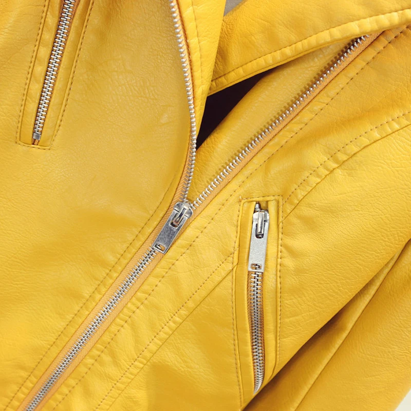 2019 Мода Автомобильная Для женщин кожаная куртка желтый стройная женщина короткое платье; костюм Искусственная кожа замшевые пальто Леди