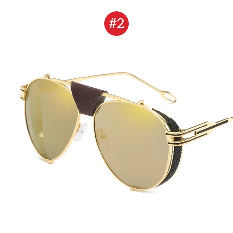 VIVIBEE роскошные золотые UV400 Мужские авиационные солнцезащитные очки с кожаной Ретро мужской s сплав металла пилот 58 мм очки - Цвет линз: 2 Gold Gold