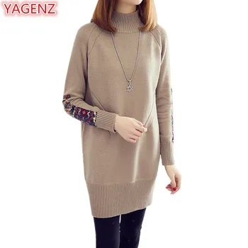 

YAGENZ Fashion Large Size Pullover Women Clothing Sweater Dress Spring Autumn Women Long Section Loose Knitting Sweater Tops 534
