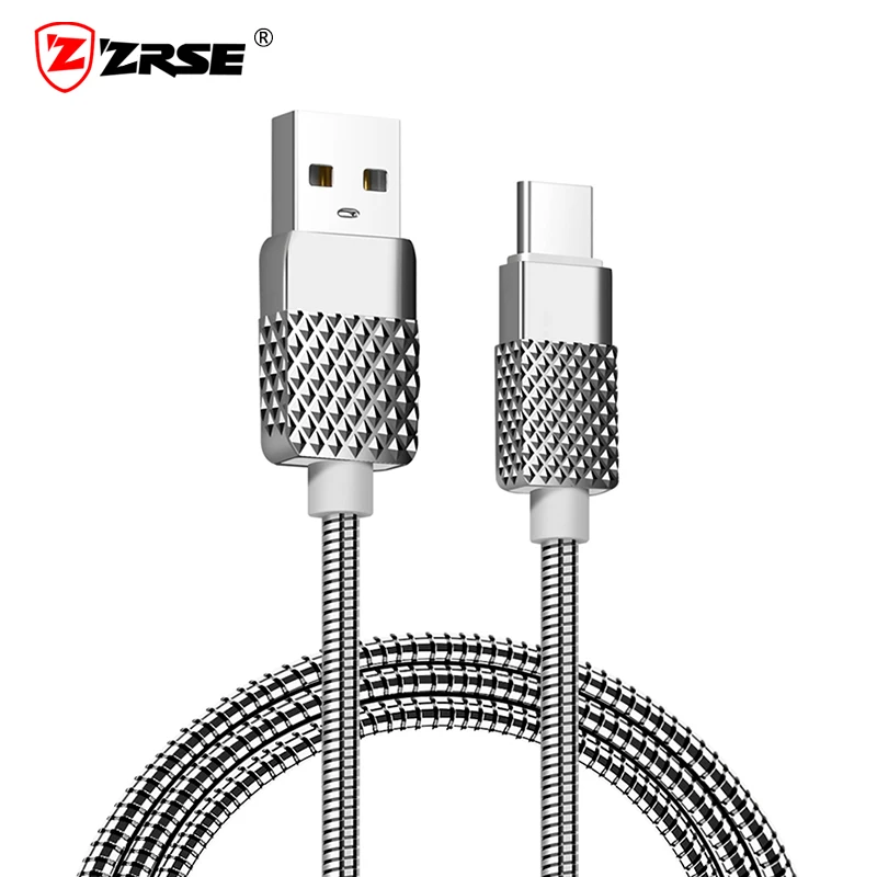 

ZRSE USB Type C Cable USB C 1M Metal Spring Cellphone Charging Data Cable Type-C Reversible USB Cable for Android Xiaomi Huawei