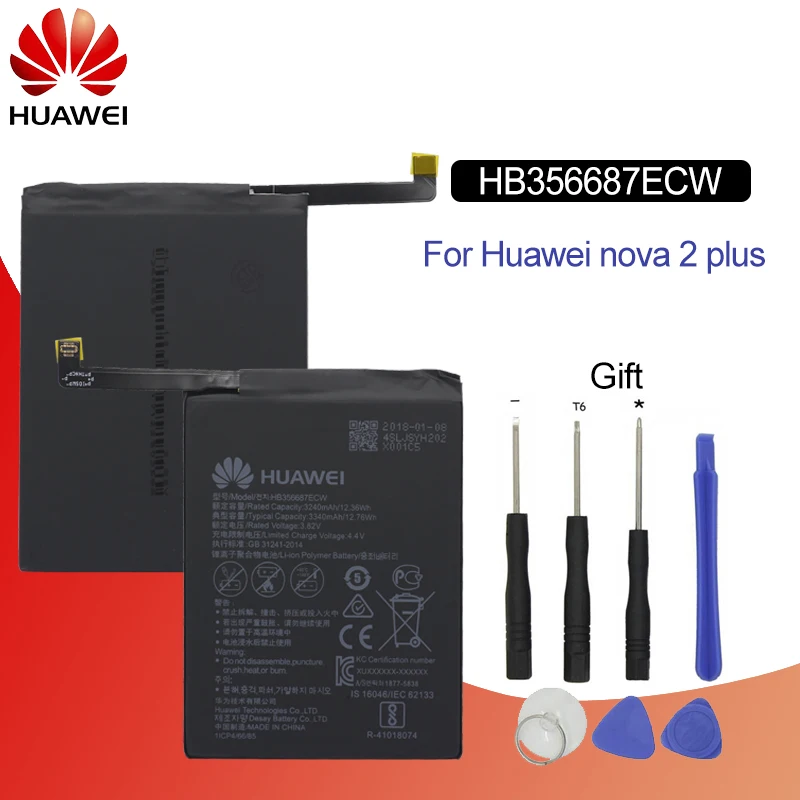 

Hua Wei Original Phone Battery HB356687ECW For Huawei Nova 2 plus Nova 2i honor 9i huawei G10 Mate 10 lite 3340mAh