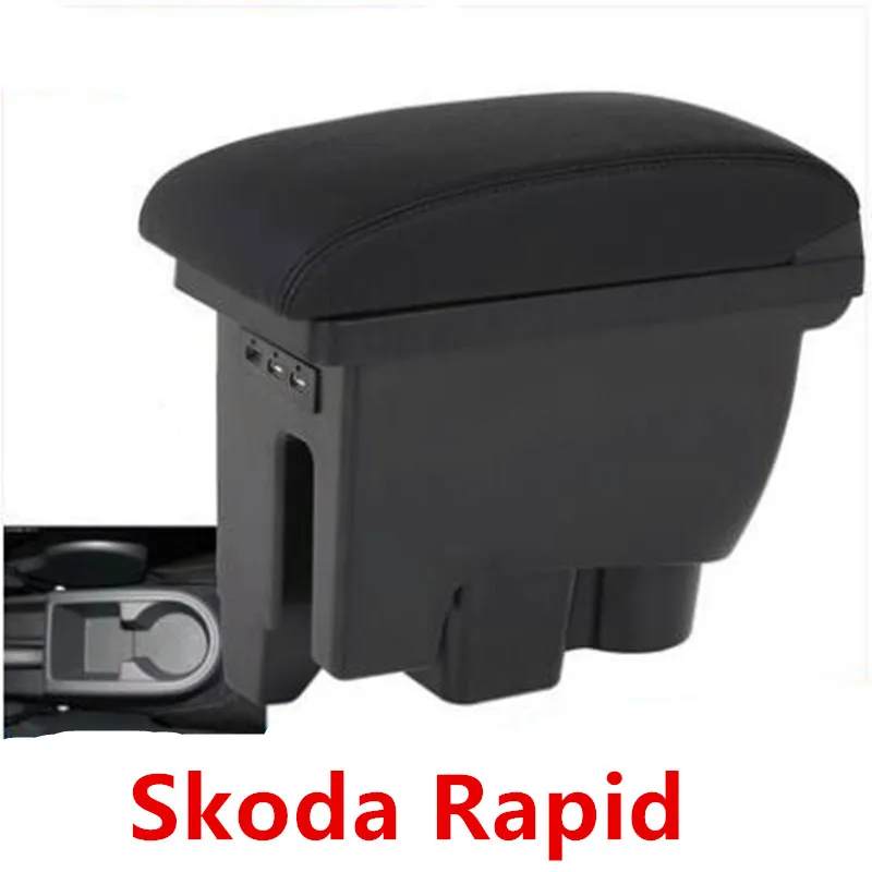 

For Skoda Rapid Spaceback Armrest Box + 3USB Black Leather Center New Storage Box Modification