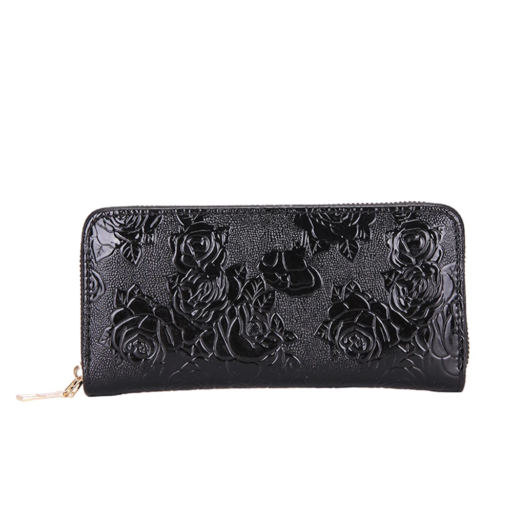 

Fashion Rose Flower Embossed Women Long Wallet Clutch Phone Card Bag Coin Purse