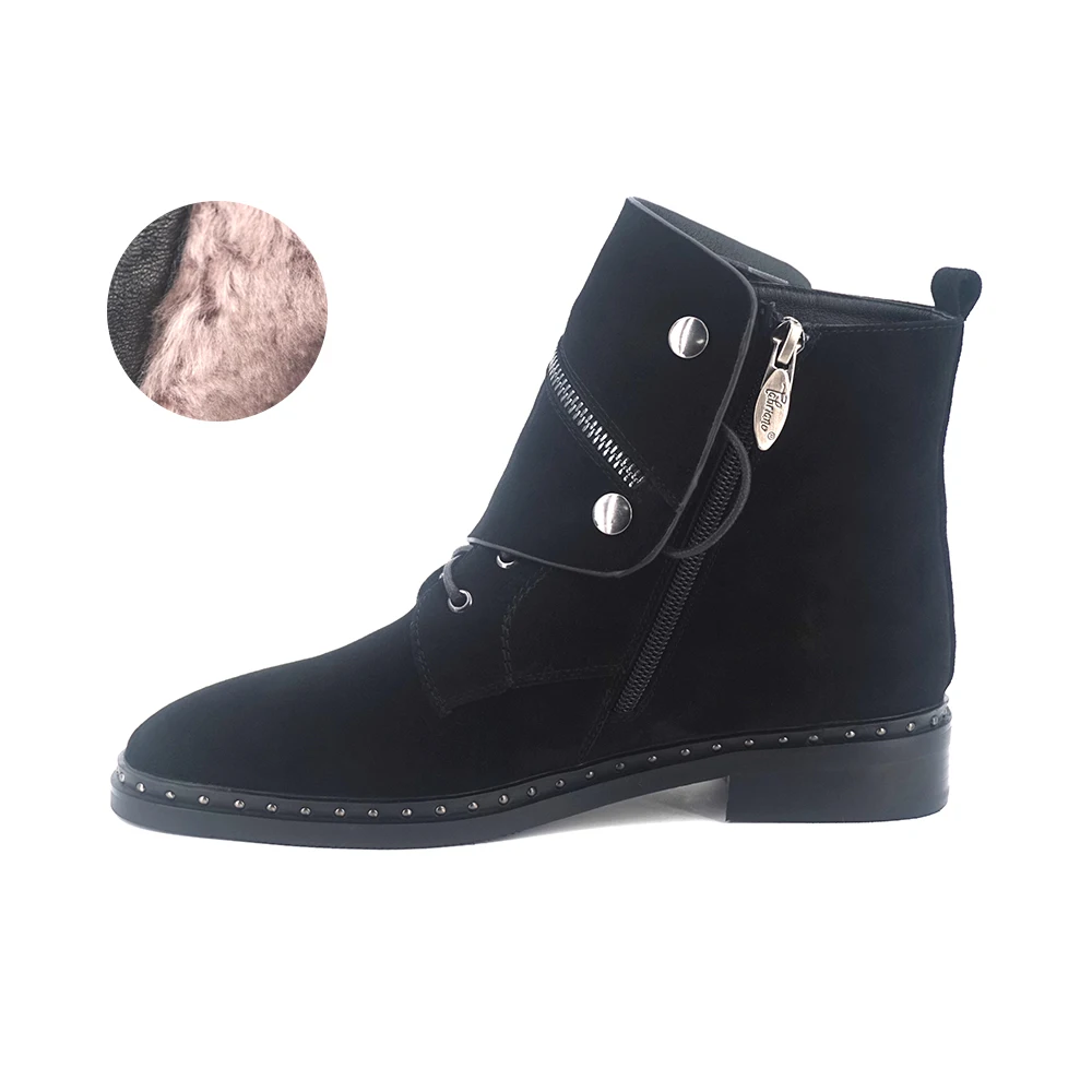 VAIR MUDO/Новинка; Модные Черные ботильоны на плоской подошве с круглым носком; ботинки из натуральной кожи с шерстяной подкладкой; женская теплая удобная обувь; DX12 - Цвет: Black