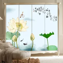 Пользовательские стеклянные наклейки непроницаемые дверные наклейки на шкаф китайские чернила лотоса