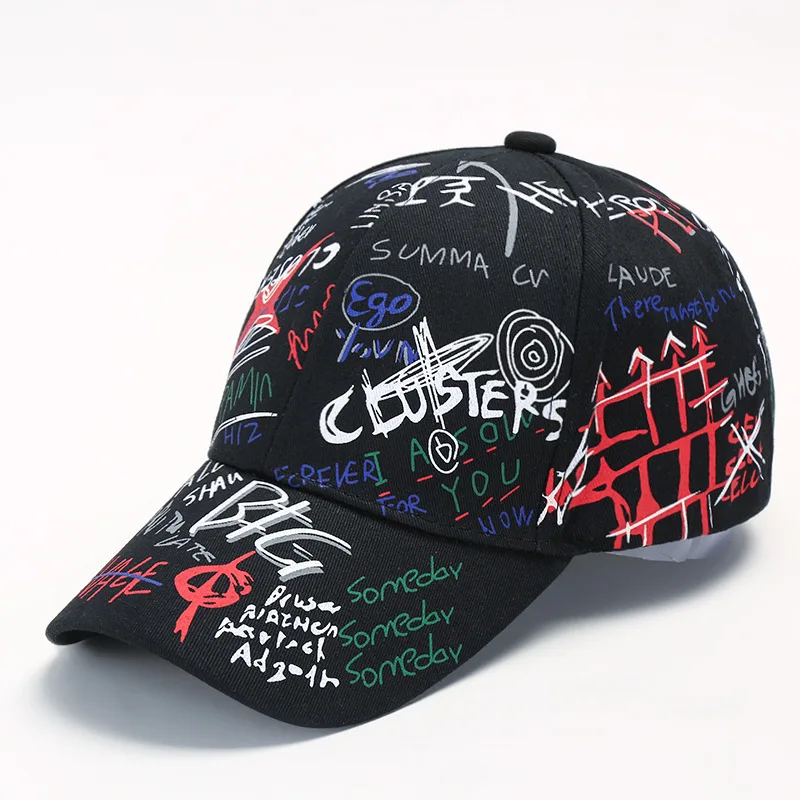 Hats/Caps Print Graffiti Dad Hat Individuality Outdoor Streetwear Hip Hop Baseball Cap Men Women Cotton Adjustable Snapback Caps - Цвет: black