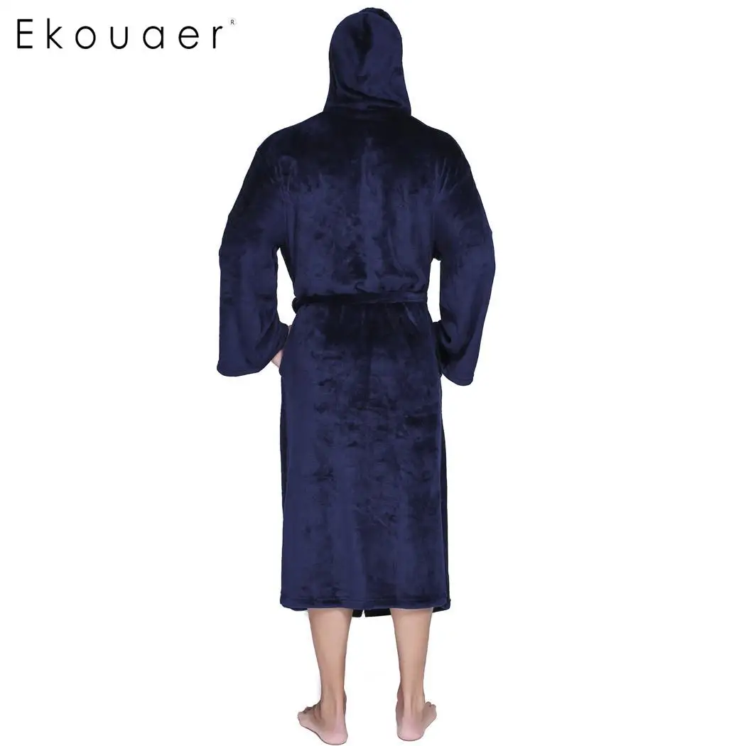 Ekouaer мужской длинный банный халат с капюшоном теплый зимний мягкий плюшевый