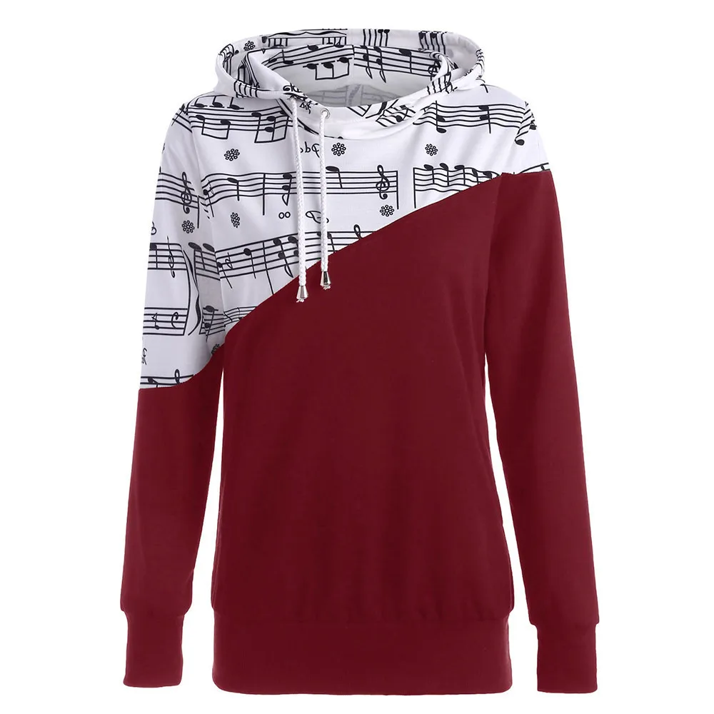 Musical Notes Print Harajuku Pullover Thick korean Women Hoodies Pockets Sweatshirt tops clothes Female streetwear 2018 Autumn Hoodies