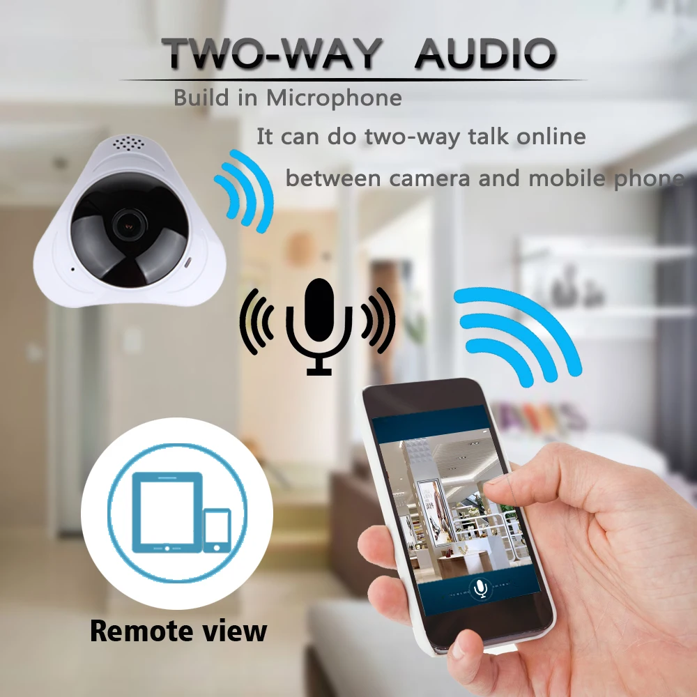  AOUERTK 360 Degree Camera 960P Two Way Audio SD Card Slot WiFi Full View night vision Video IP Came - 33000964422