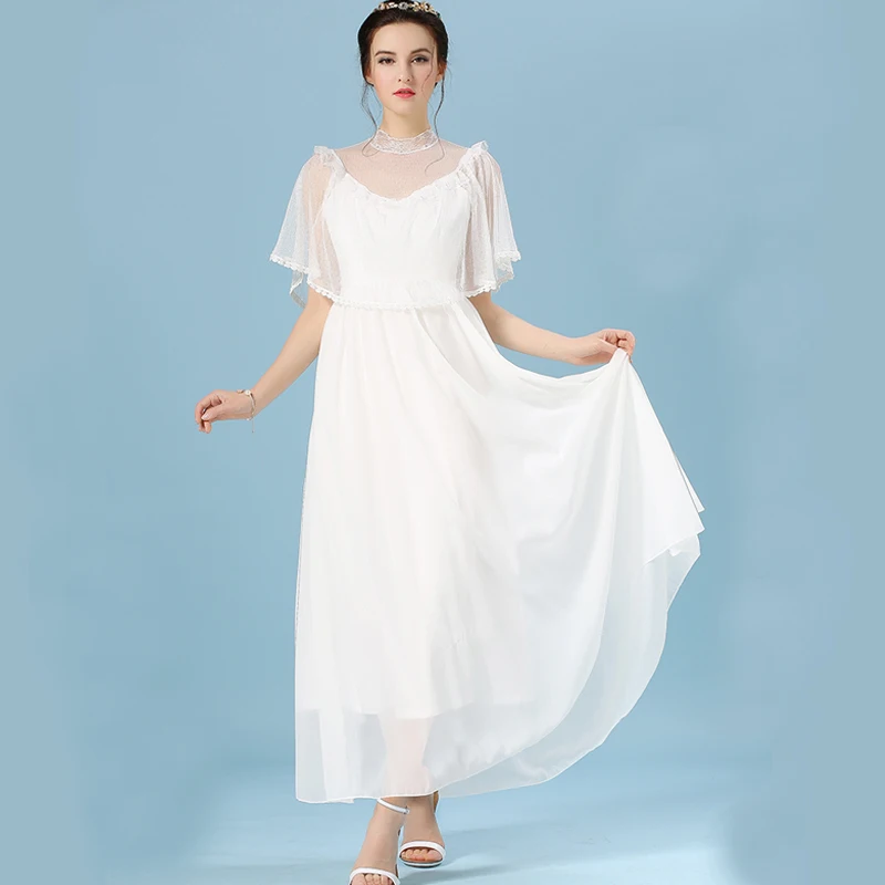 2015 Summer Women's White Vintage Palace Fairy Maxi Long