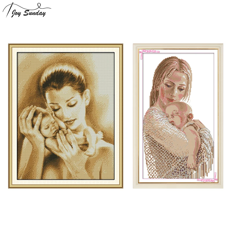 

Joy Sunday Mother and Son Stamped Cross Stitch Kits People Aida Canvas 14CT11CT DMC Embroidery Kit DIY Cross Stitch Needlework