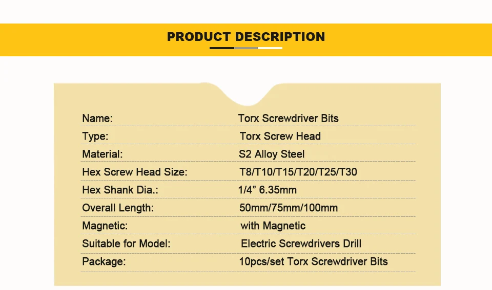 STLRENDA 10 шт. Набор отверток Torx набор магнитных головок Torx T8-T30 шестигранной головкой 1/4 дюйма 50 мм S2 легированная сталь для ручных инструментов