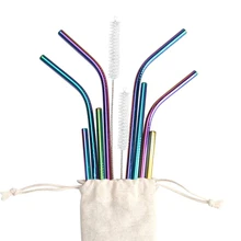 Многоразовый металлический питьевой соломинки 304 соломинки из нержавеющей стали прямой согнутой питьевой соломы с чистящей косметичка оптом