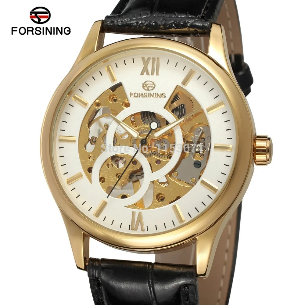 

New mechanical watch FSG8094M3G4 Men Watch gold color case white dial with gold color bars index skeleton black leather strap