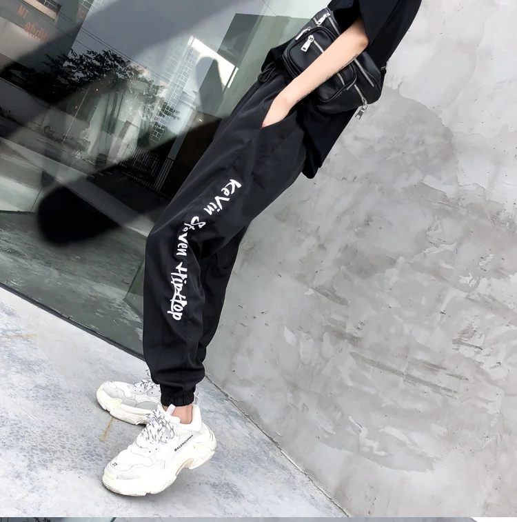 CheerSolo Hip Hop Loose Pants Women Harajuku Purple Sweatpants Side Striped Letter Print Black Trousers Street Style sweatpants