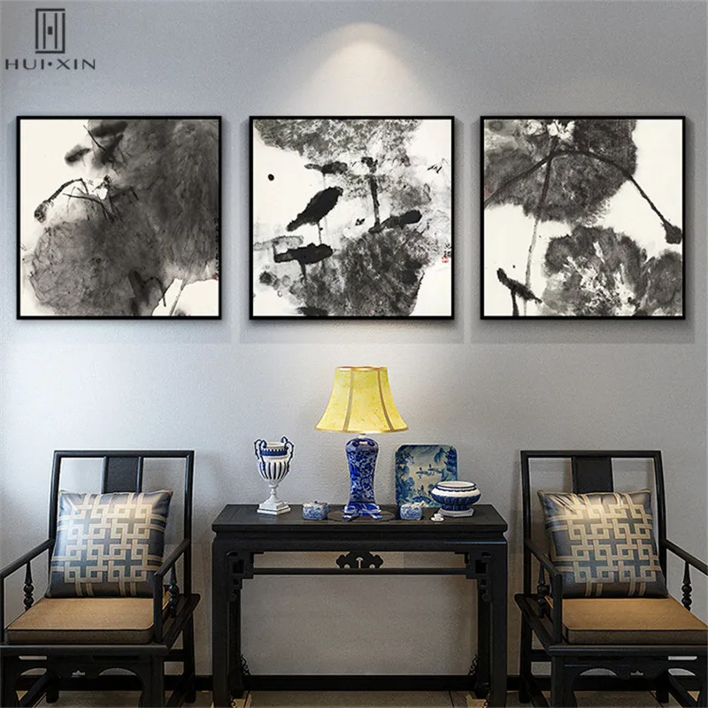 

Wall Art Canvas Printing Gorgeous Lotus Leaf Root Of Wash Painting Style Decorative Paintings For Home Decoration Picture
