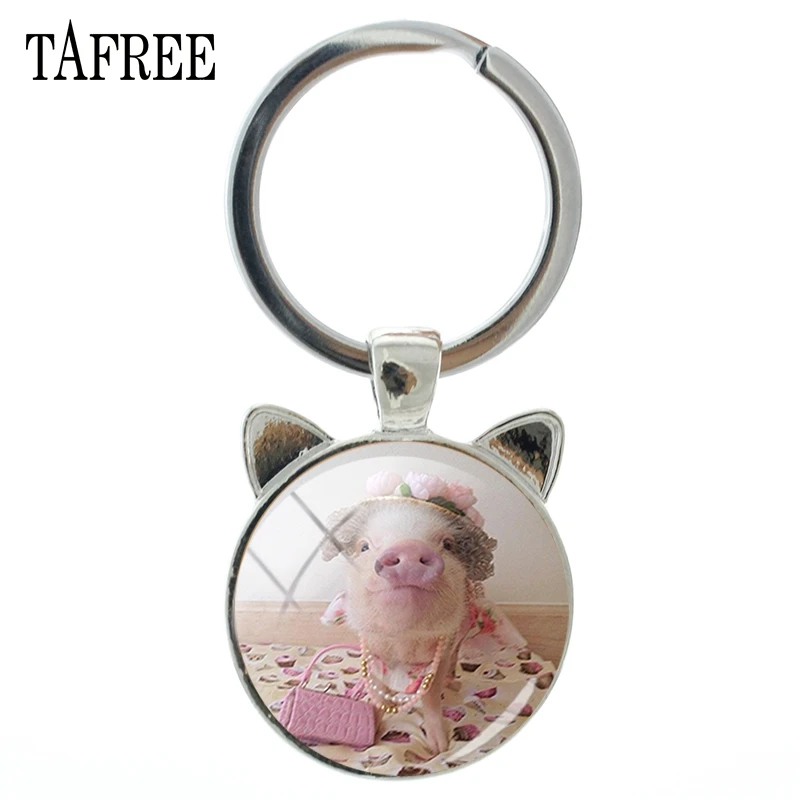 

TAFREE Lovely Pet Piglet Ear Keychains Charm Hot Sale Metal Silver Color Key Chain Key Ring Car Handbags Men Women Jewelry QF730