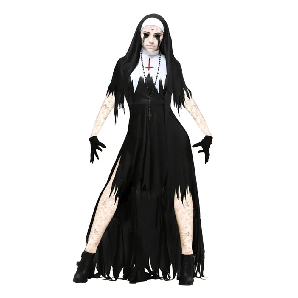 Косплэй монахиня костюм дьявола монахини ужас вампир ведьма платье полный набор карнавальные костюмы на Хэллоуин призрак женский костюм